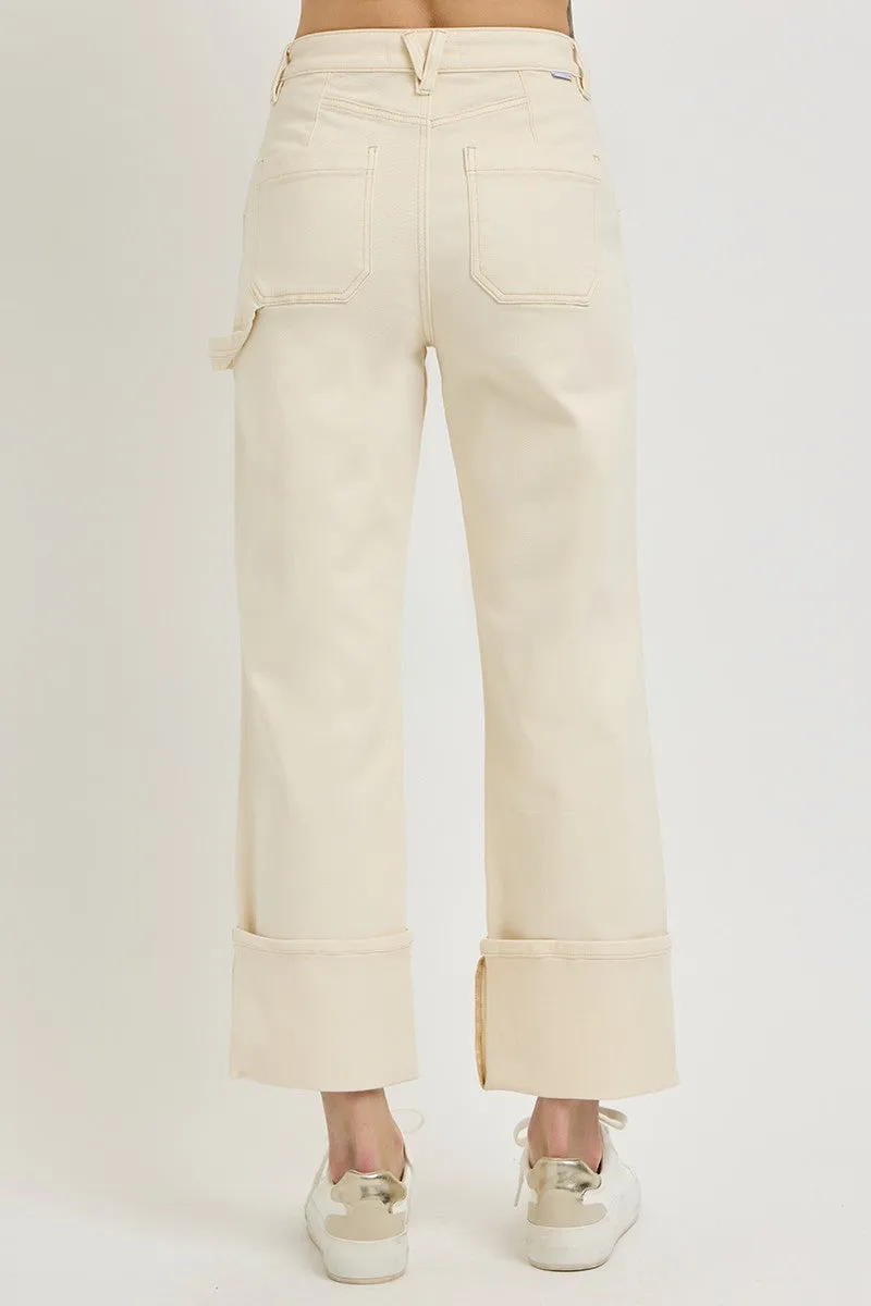 Risen Ivory High Rise Wide Straight Cuff Denim