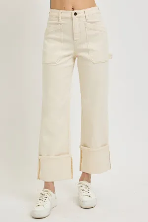 Risen Ivory High Rise Wide Straight Cuff Denim