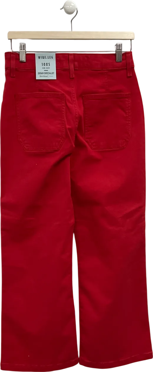 River Island Red Pocket Front Wide Leg Jeans UK 10
