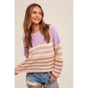 Round Neck Colorblock Striped Sweater