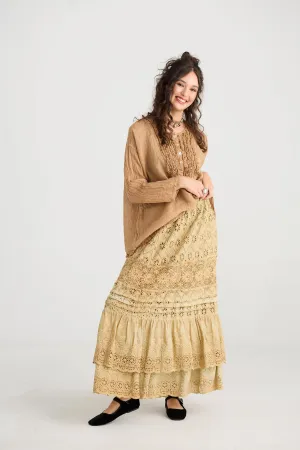 Serendipity Lace Maxi skirt.  Caramel.