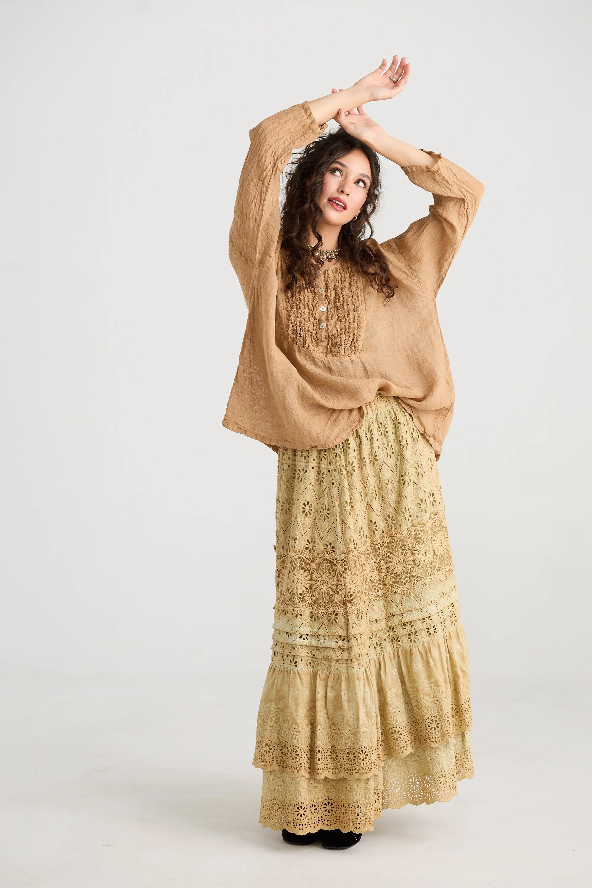 Serendipity Lace Maxi skirt.  Caramel.
