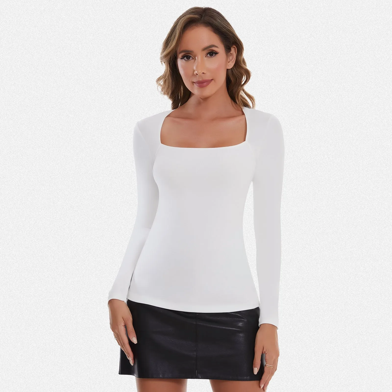 Shaperin Long Sleeve Square Neck Tops Y2K Slim Fit Shirt