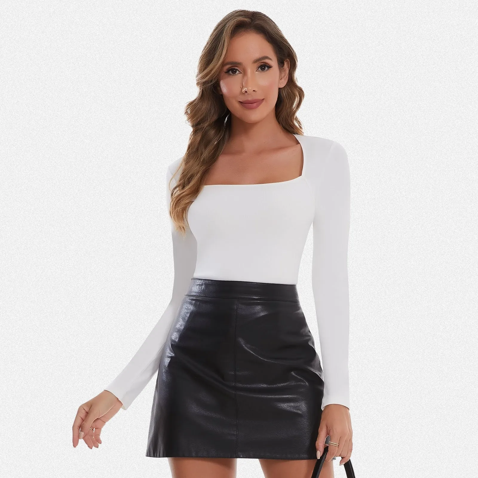 Shaperin Long Sleeve Square Neck Tops Y2K Slim Fit Shirt