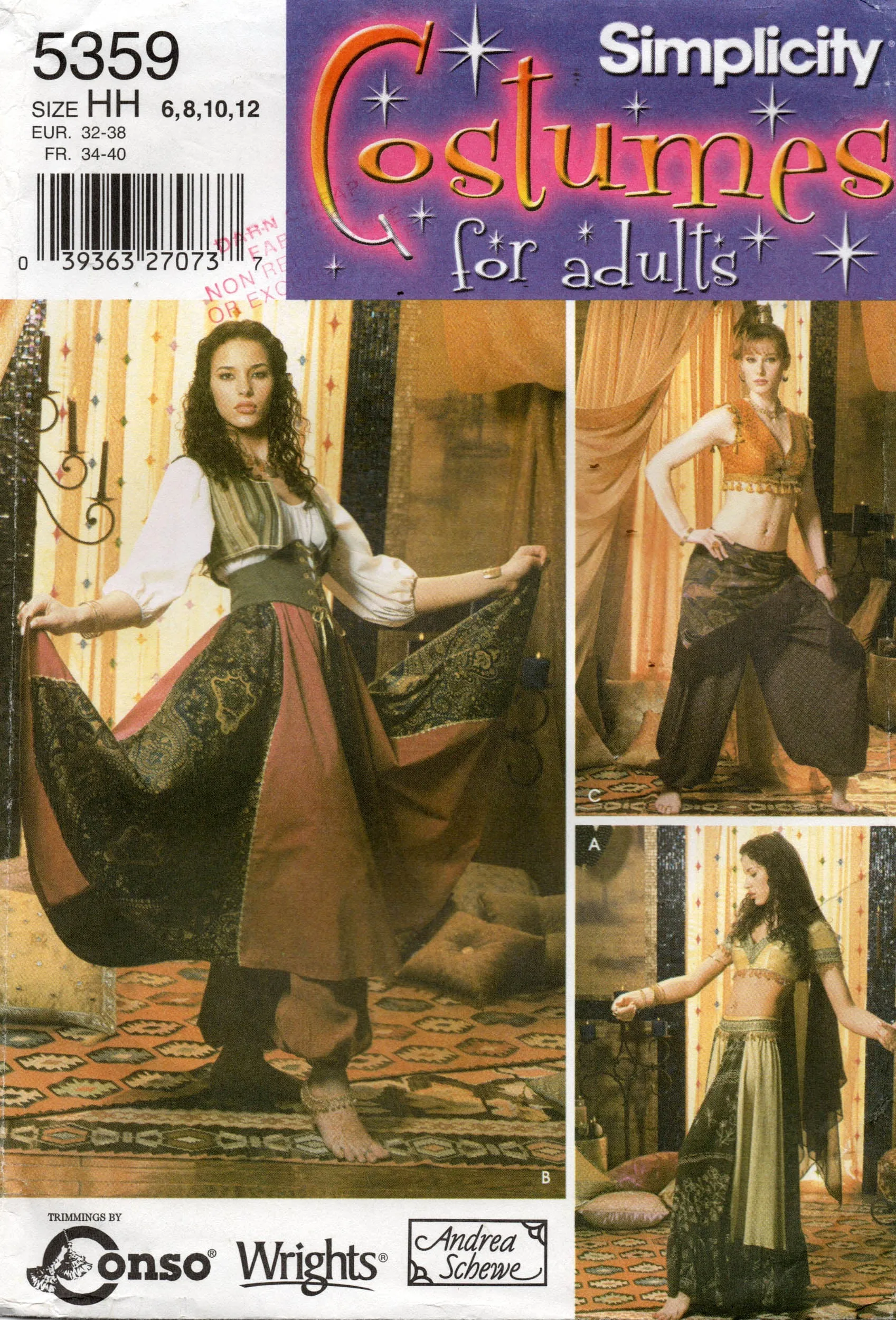 Simplicity 5359 Womens Belly Dancing Costumes Out Of Print Sewing Pattern Size 6 - 12 UNCUT Factory Folded