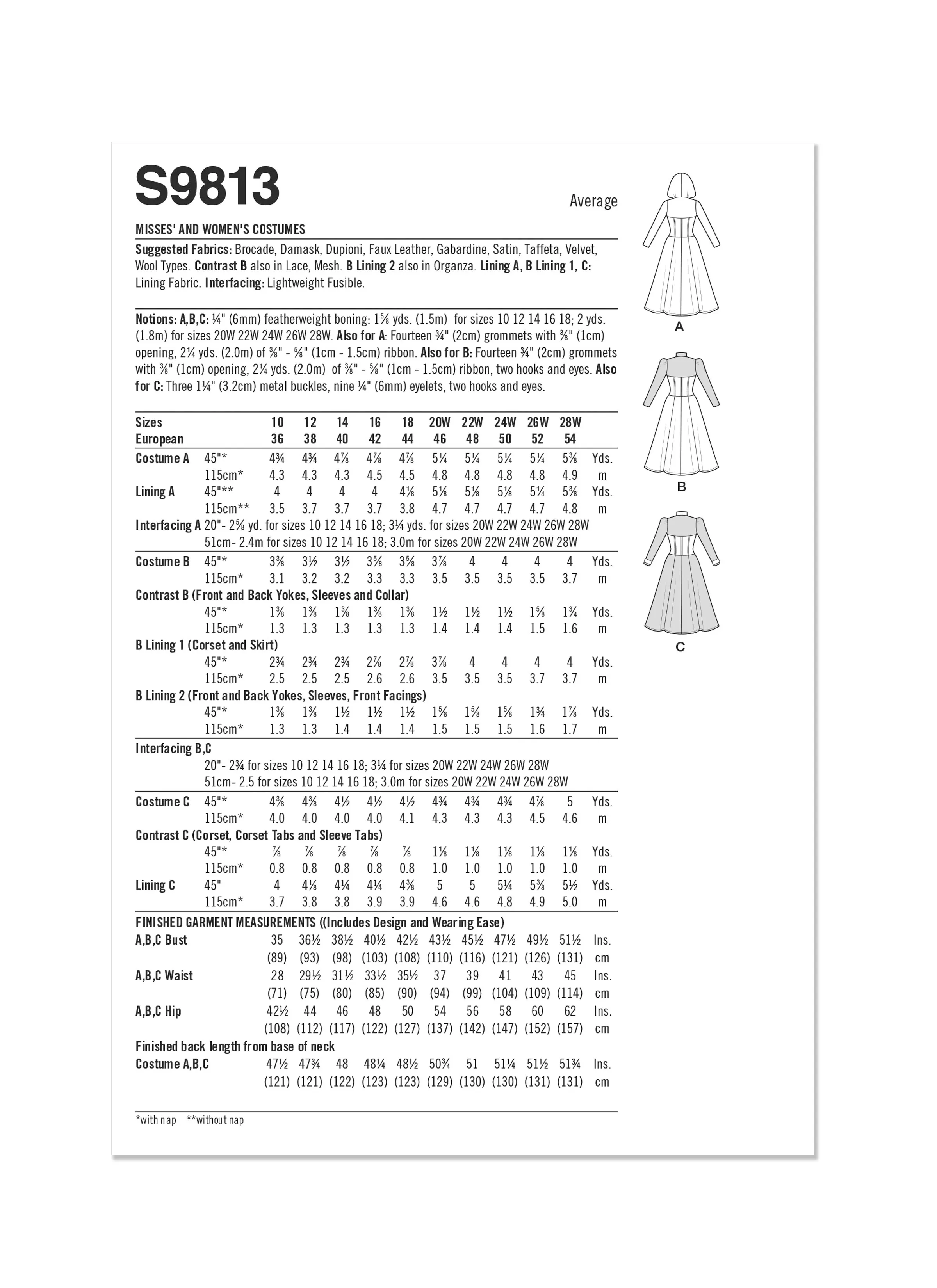 Simplicity Pattern 9813 Misses Plus Costume