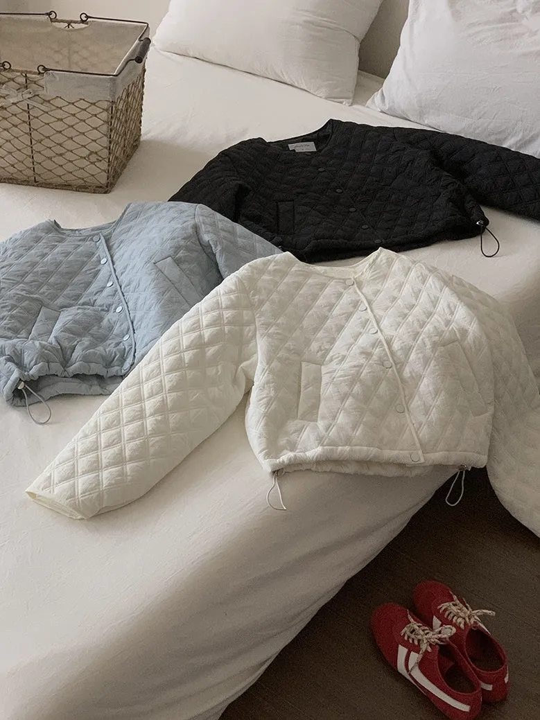 Solid Color Button-up Water-resistant Puffer Jacket for Women