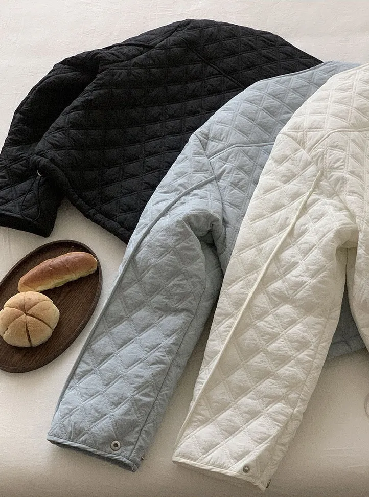 Solid Color Button-up Water-resistant Puffer Jacket for Women