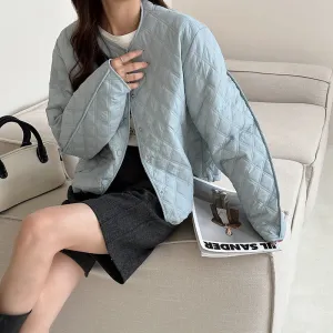 Solid Color Button-up Water-resistant Puffer Jacket for Women