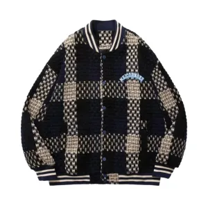 Street Oversize Woven Plaid Varsity Jacket