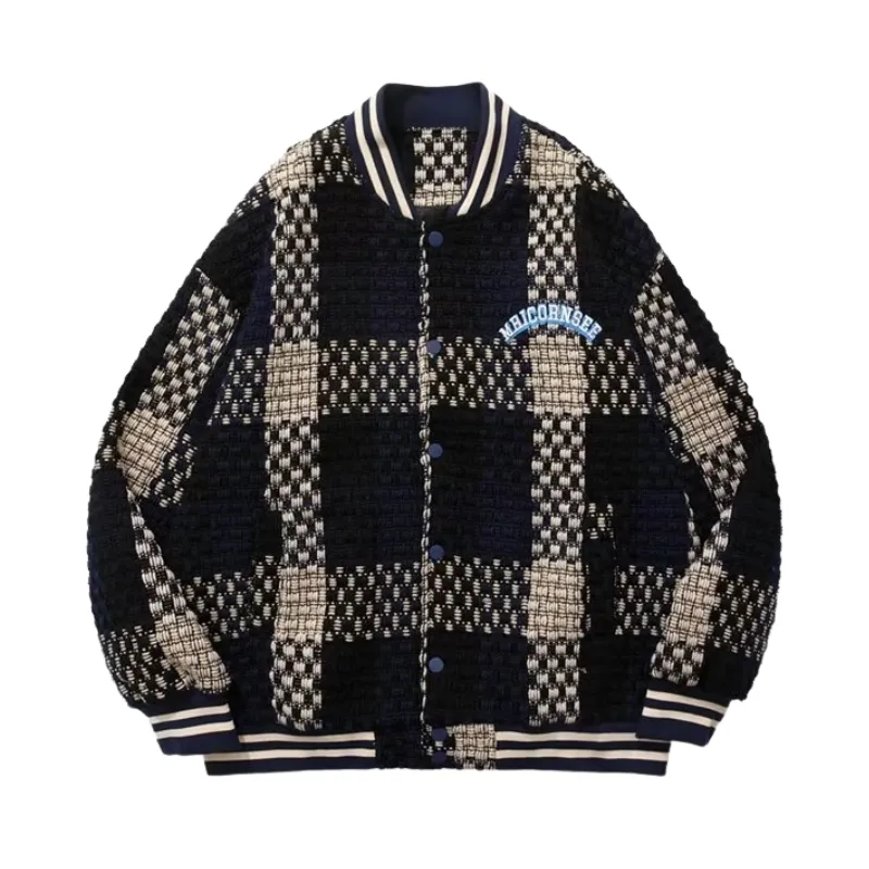Street Oversize Woven Plaid Varsity Jacket