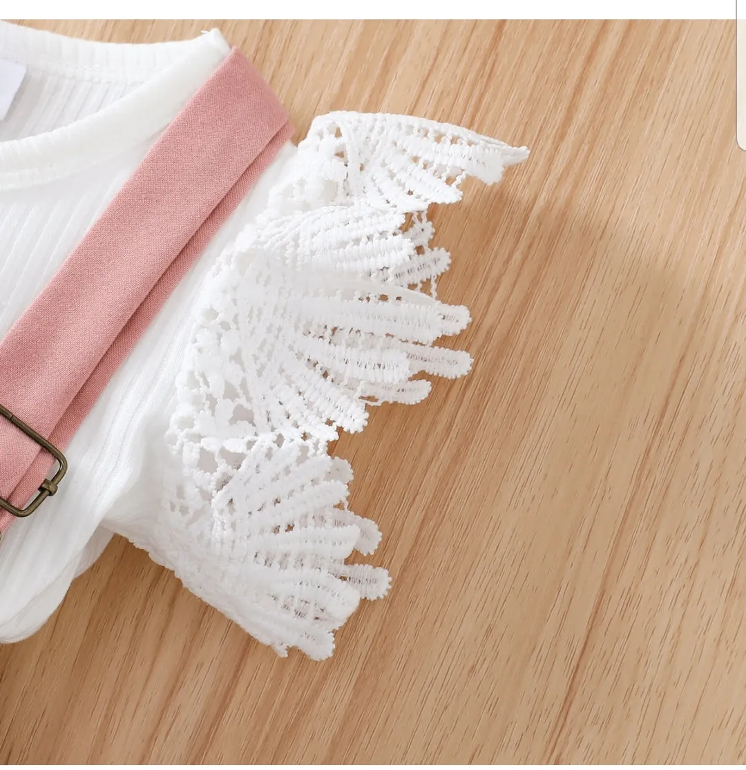 STYLISH LACE DETAIL VEST & PINAFORE /SKIRT DUNG SET