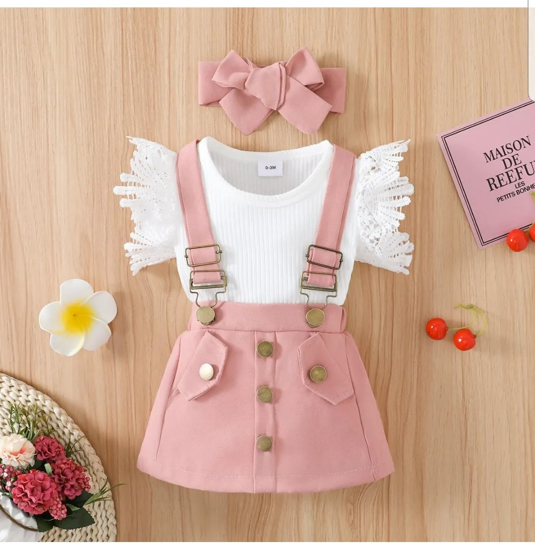 STYLISH LACE DETAIL VEST & PINAFORE /SKIRT DUNG SET