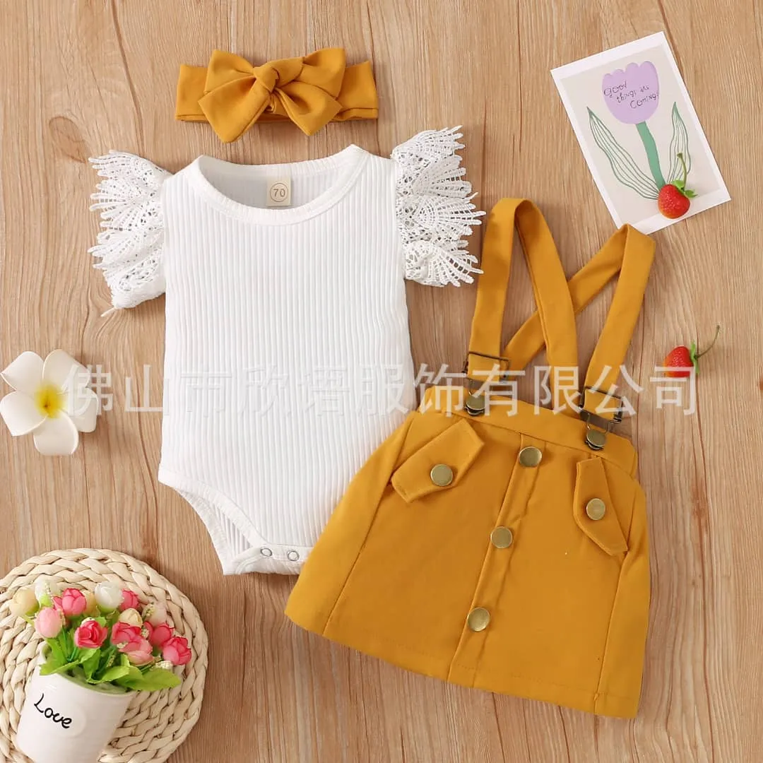 STYLISH LACE DETAIL VEST & PINAFORE /SKIRT DUNG SET
