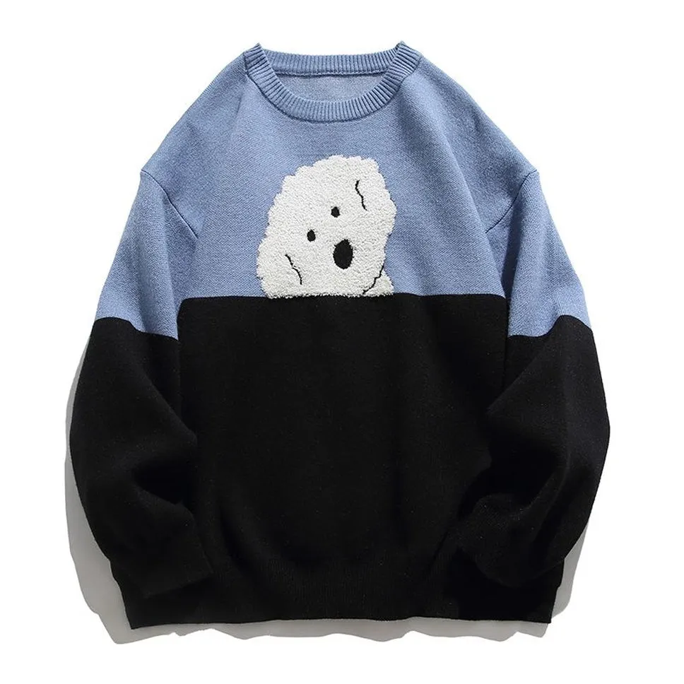 Stylish Patchwork Sweater Featuring Adorable Animal Embroidery
