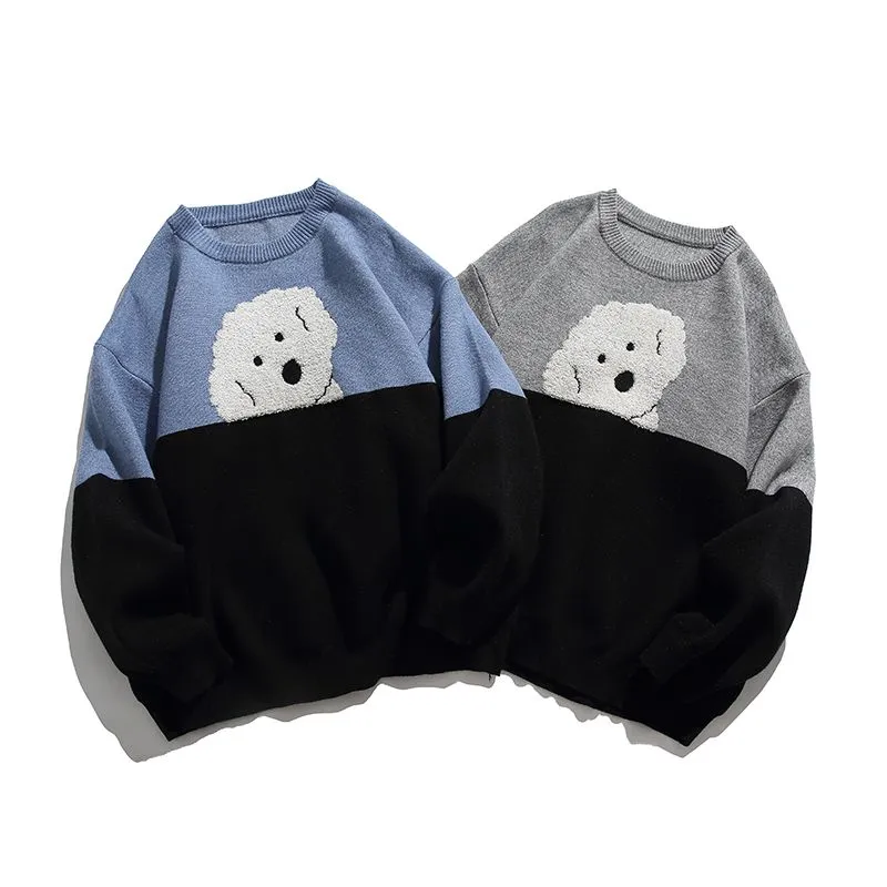 Stylish Patchwork Sweater Featuring Adorable Animal Embroidery