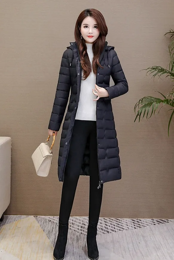 Stylish Water-Resistant Knee-Length Puffer Coat with In-Seam Pockets