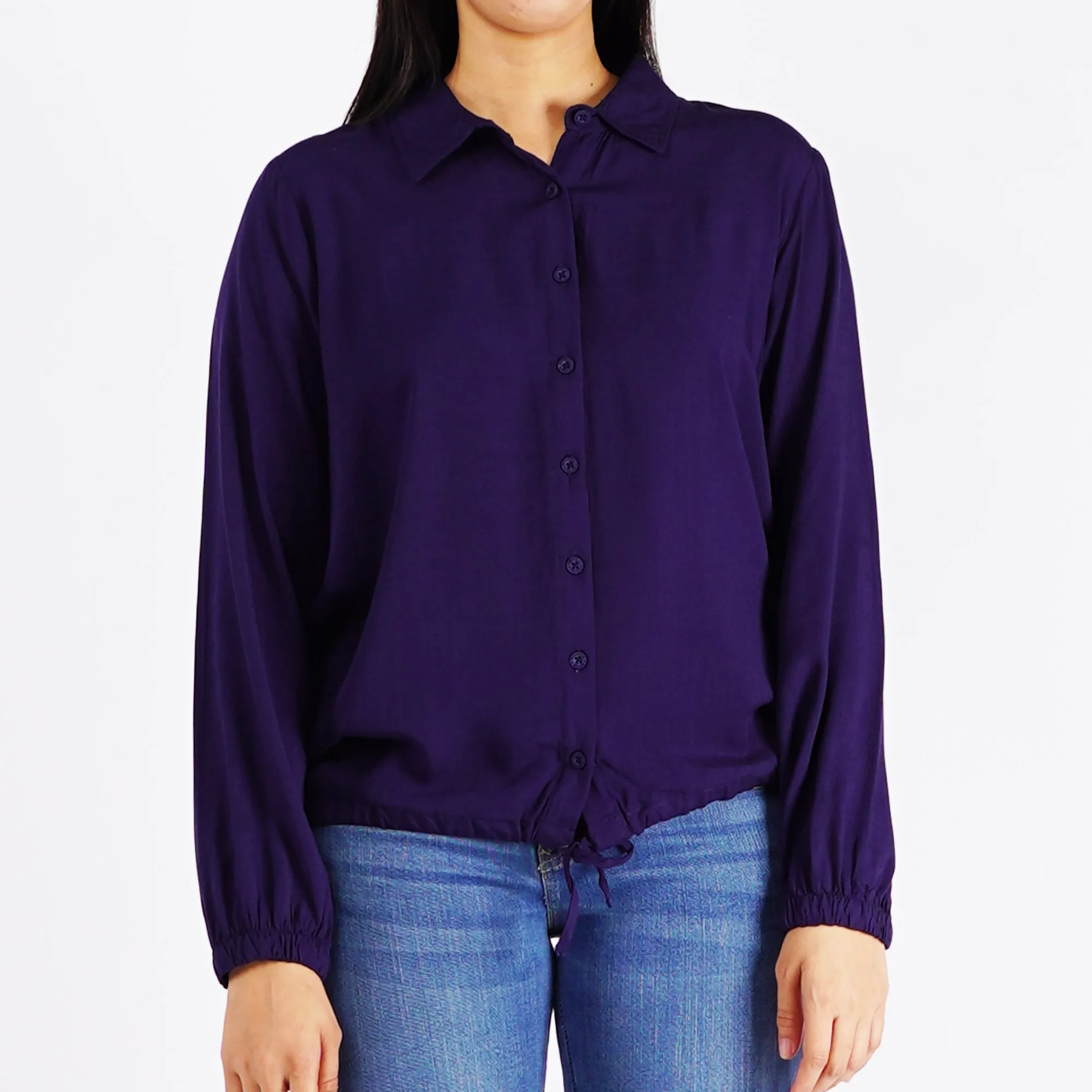 Stylistic Mr. Lee Ladies Basic Button Down Long Sleeves Woven for Women Trendy Fashion High Quality Apparel Comfortable Casual Tops for Women Regular Fit 134867 (Navy)