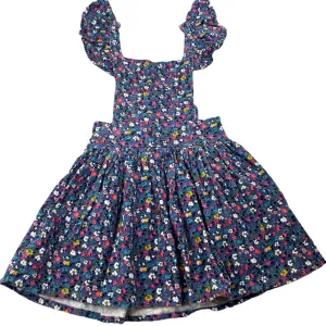 SUGAR PLUM TREE floral corduroy cotton overalls dress / pinafore, size 4, Pre-loved
