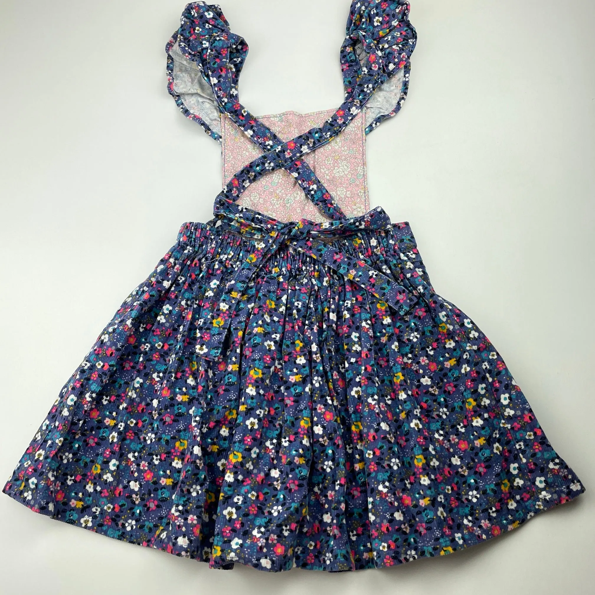 SUGAR PLUM TREE floral corduroy cotton overalls dress / pinafore, size 4, Pre-loved