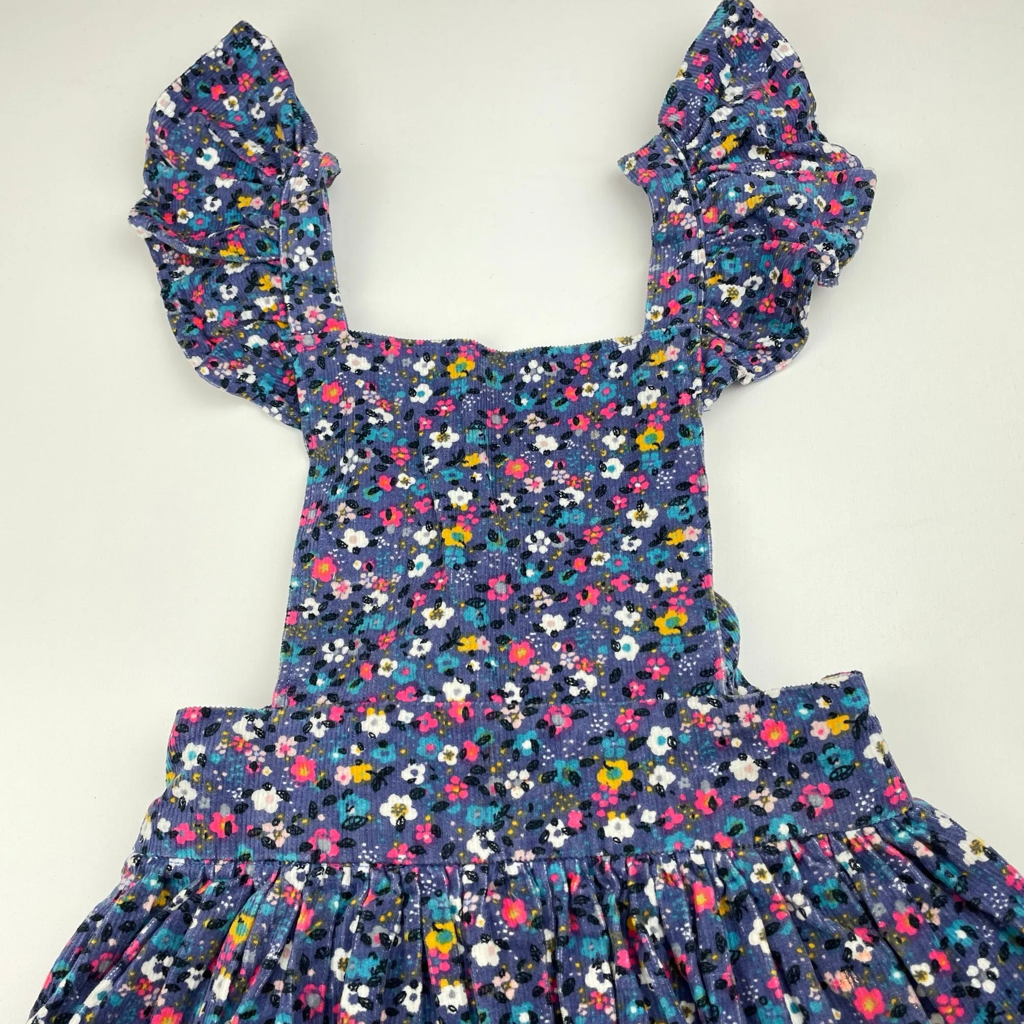 SUGAR PLUM TREE floral corduroy cotton overalls dress / pinafore, size 4, Pre-loved