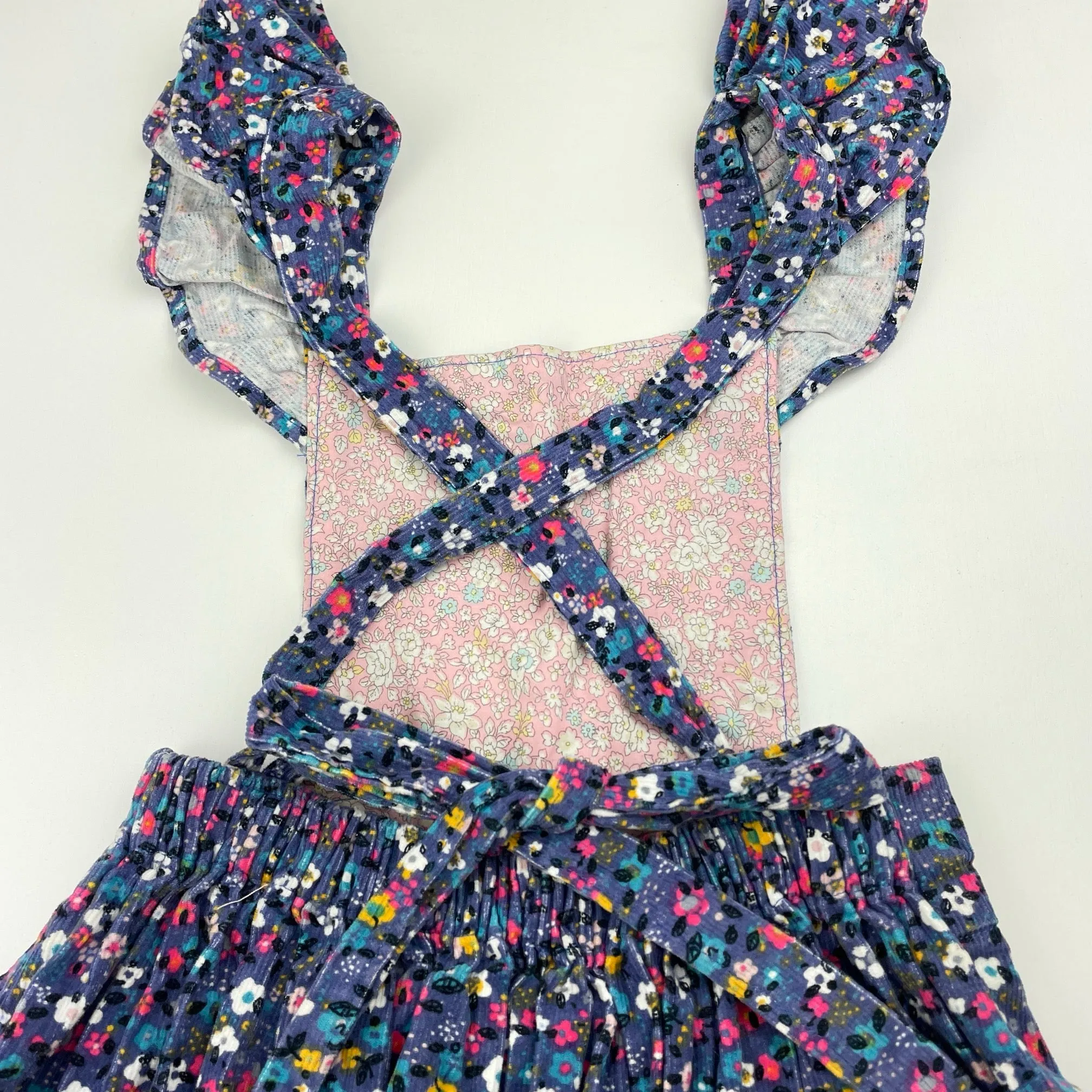 SUGAR PLUM TREE floral corduroy cotton overalls dress / pinafore, size 4, Pre-loved