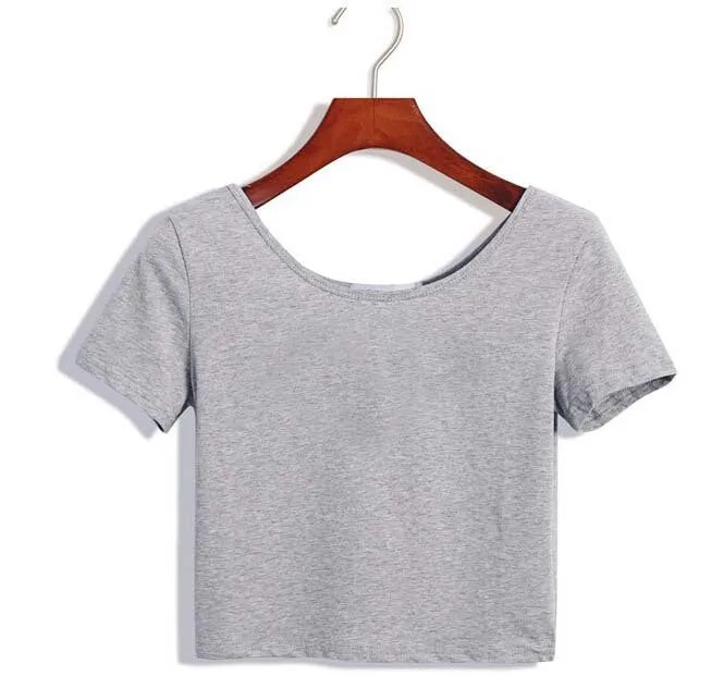Summer Sexy Crop Top Ladies Short Sleeve t shirt women tops Basic Stretch T-shirts Bare-midriff solid color easy match