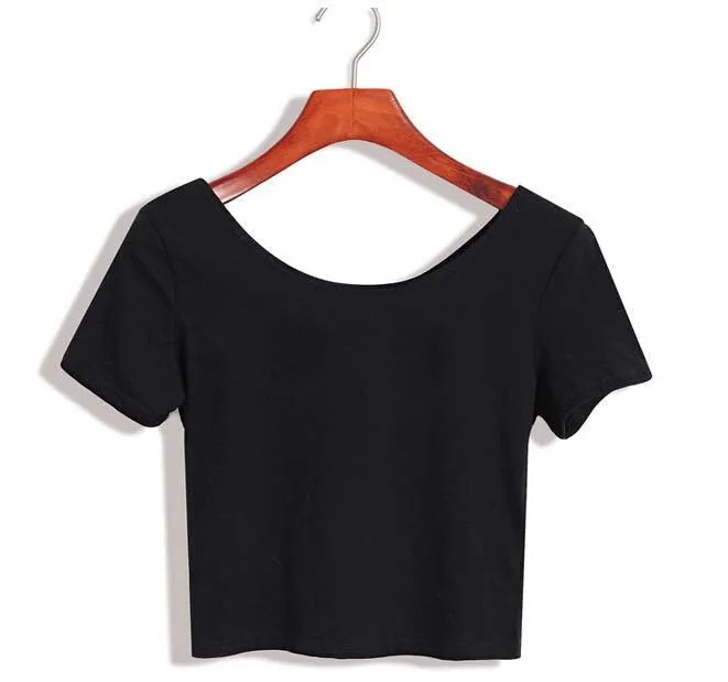 Summer Sexy Crop Top Ladies Short Sleeve t shirt women tops Basic Stretch T-shirts Bare-midriff solid color easy match