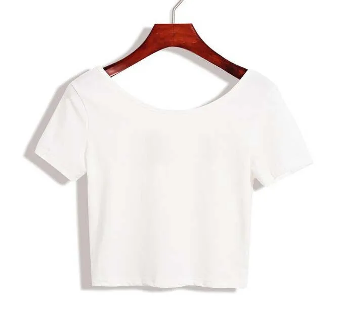 Summer Sexy Crop Top Ladies Short Sleeve t shirt women tops Basic Stretch T-shirts Bare-midriff solid color easy match