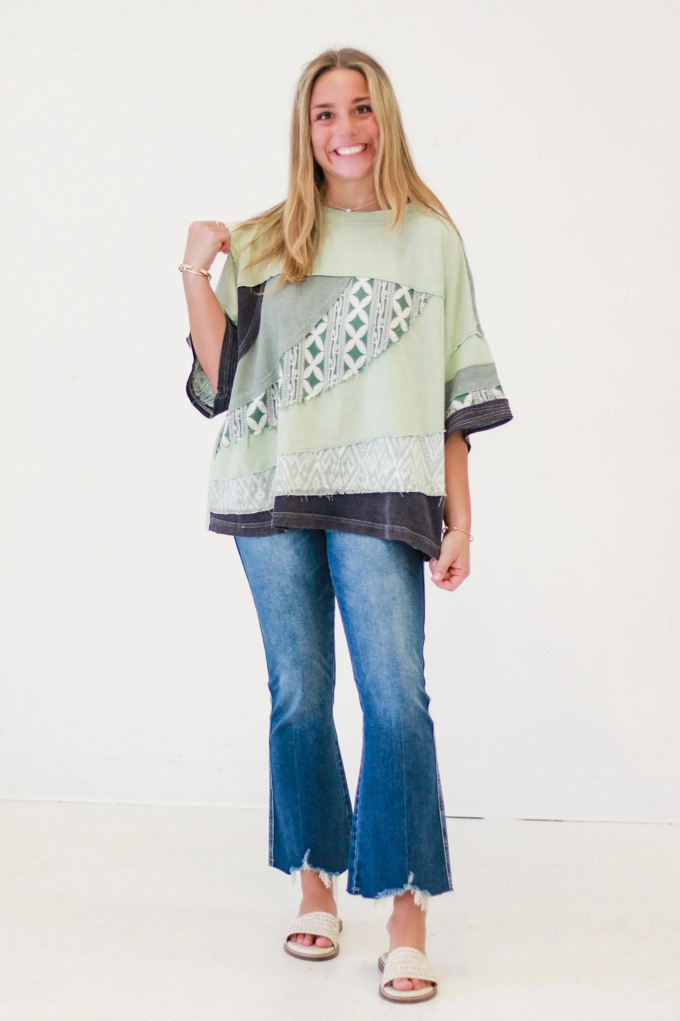 Sunny Day Fun Washed Fabric Top in Sage by Oli & Hali