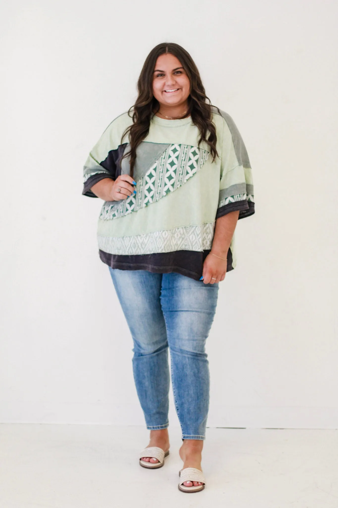 Sunny Day Fun Washed Fabric Top in Sage by Oli & Hali