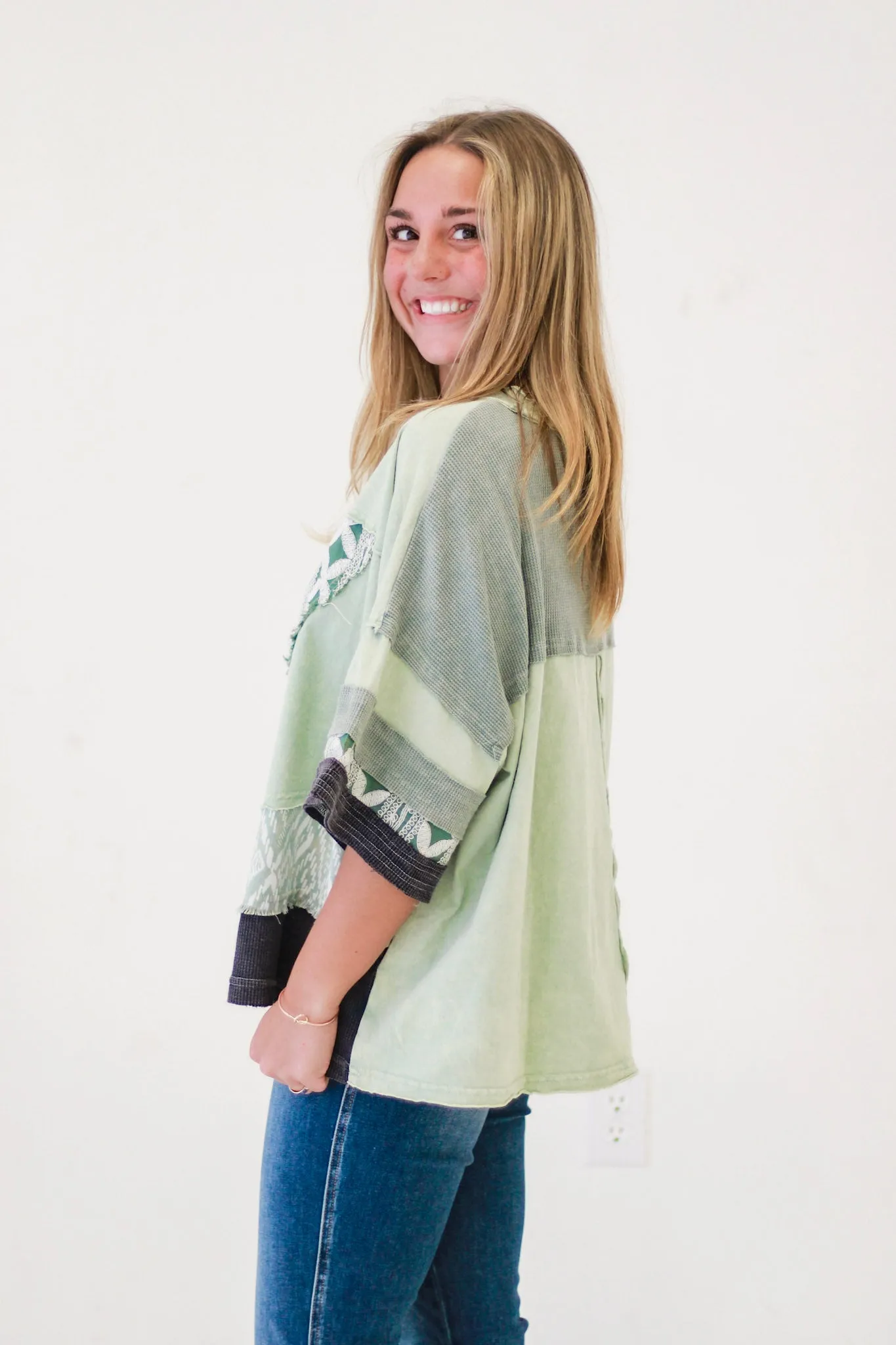 Sunny Day Fun Washed Fabric Top in Sage by Oli & Hali