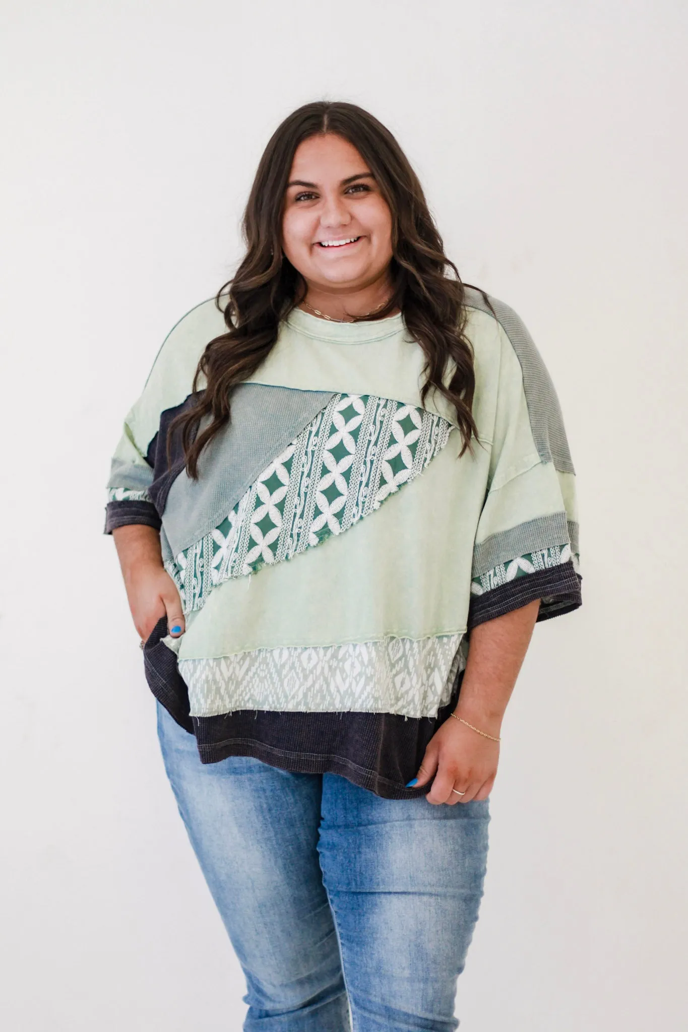 Sunny Day Fun Washed Fabric Top in Sage by Oli & Hali