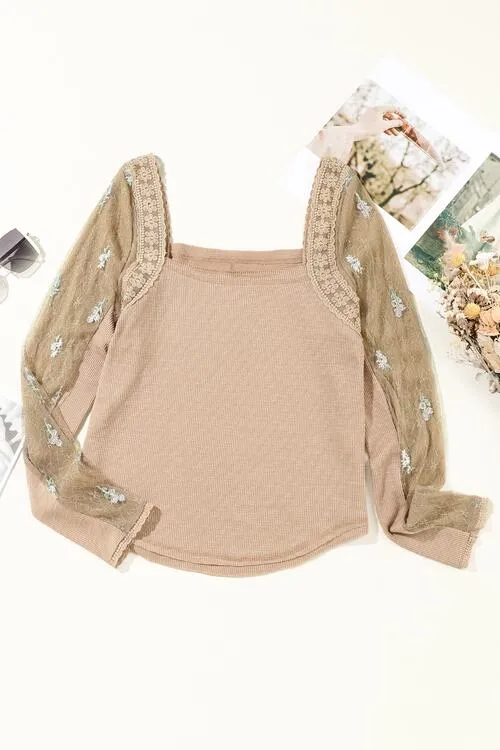 Sydni Lace Detail Queen Anne Neck Long Sleeve Blouse
