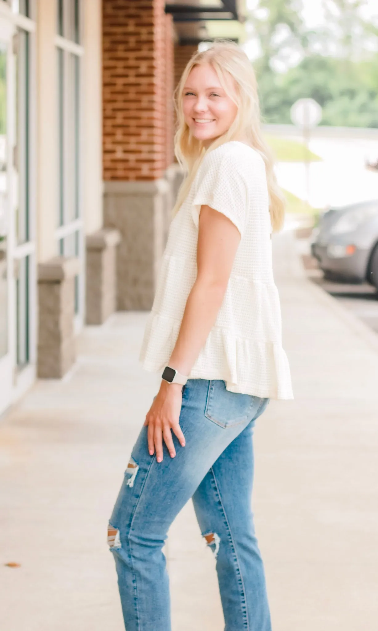 Take It Easy Cream Waffle Top