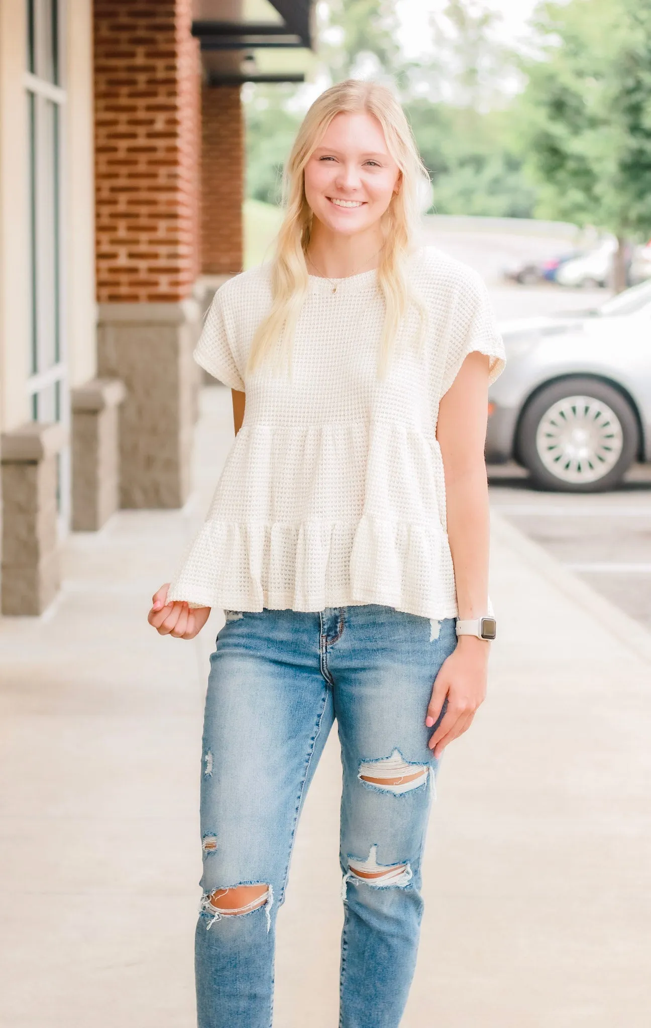 Take It Easy Cream Waffle Top