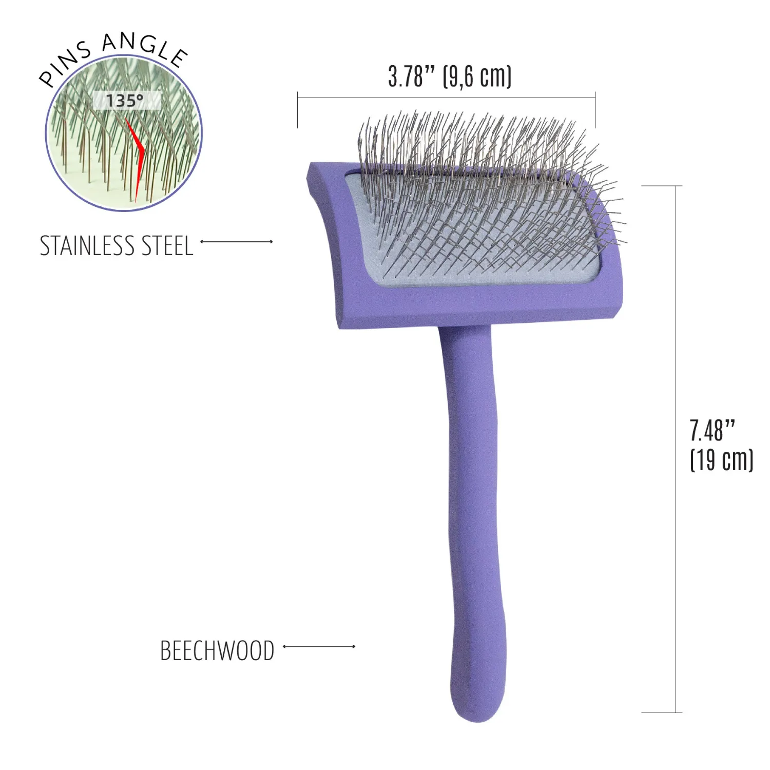 Tauro Pro Line wooden brush, curved, rectangular, pins 0.98, purple