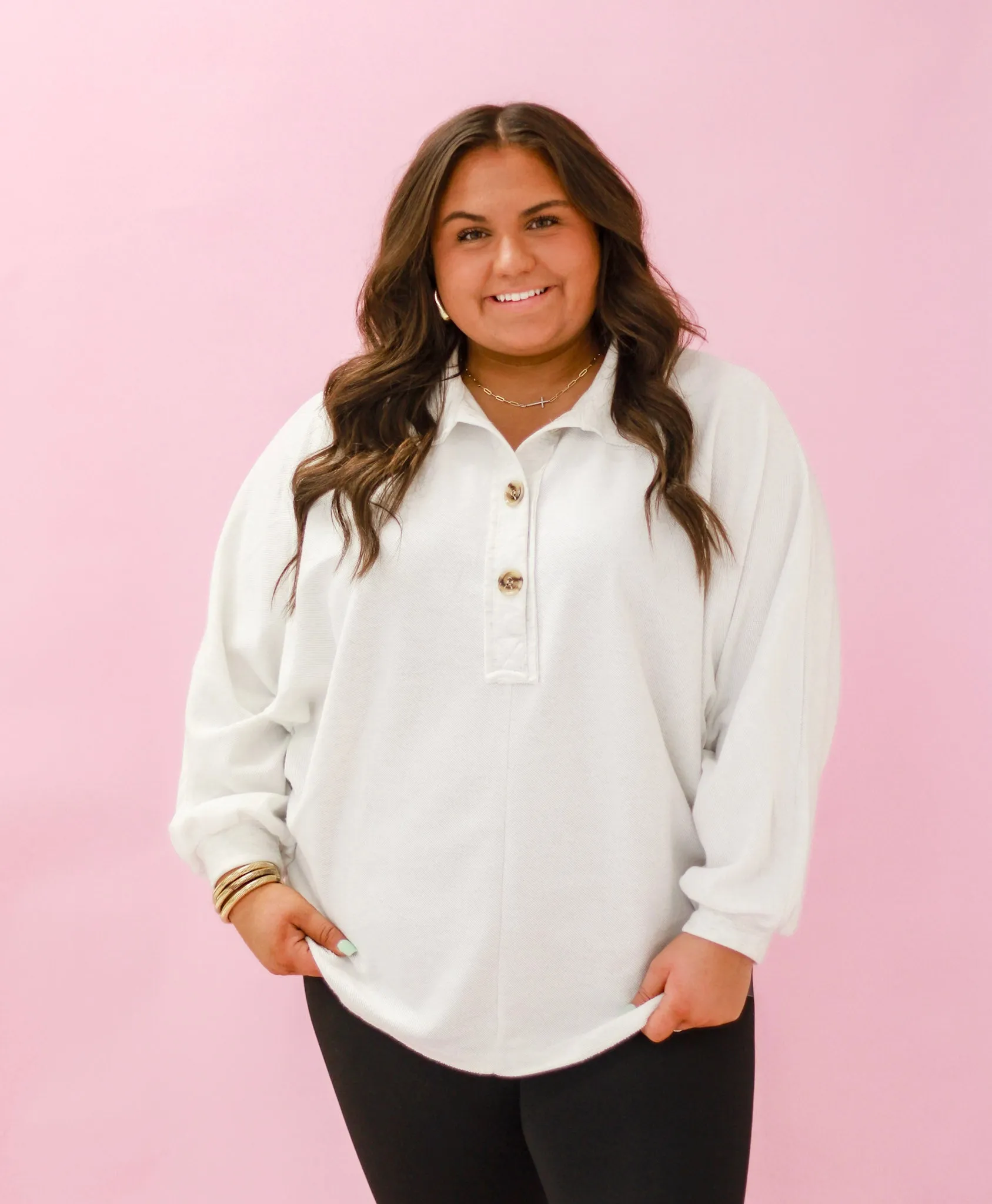 The Harper Button Down Top in Light Gray