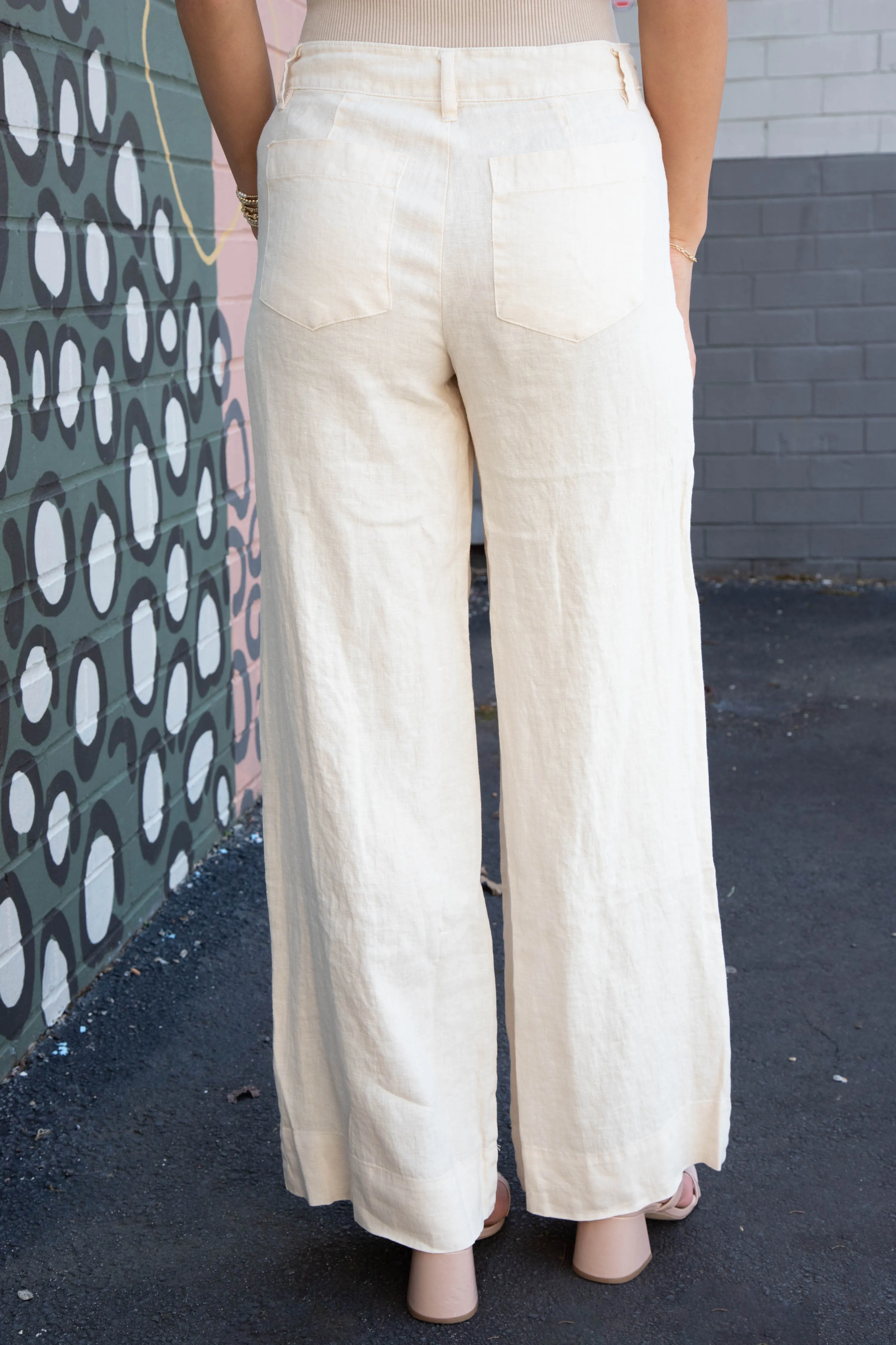 The Linen Marine Wide Leg Pant, Birch | Sanctuary