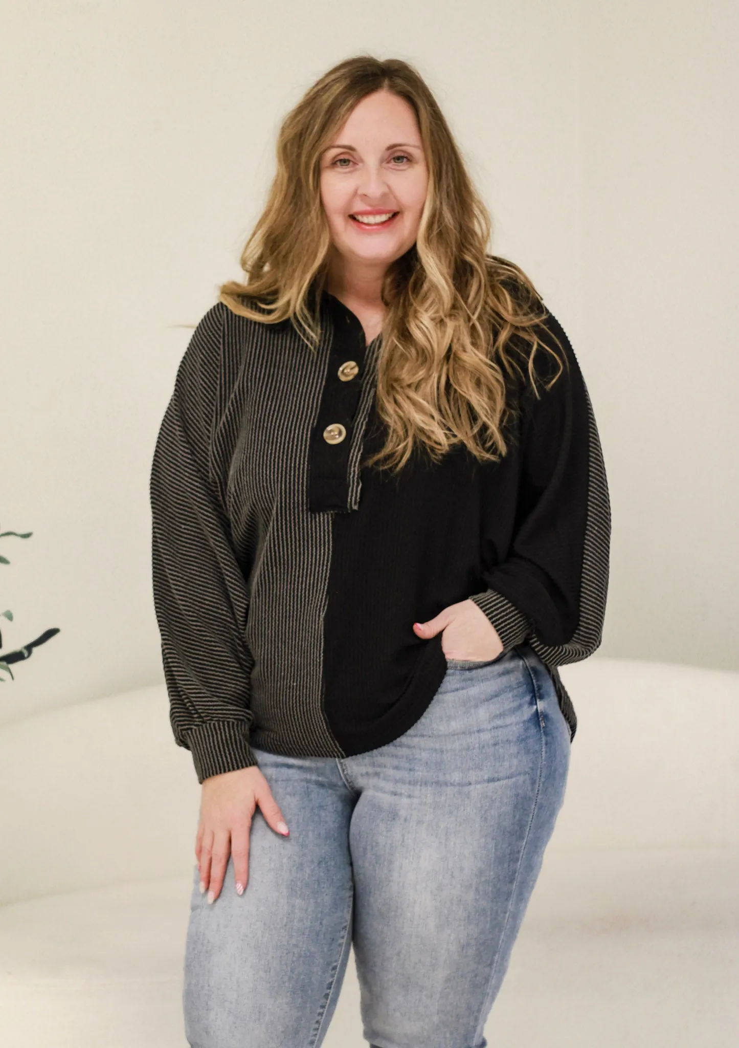 The Tessa Two Tone Ribbed Top