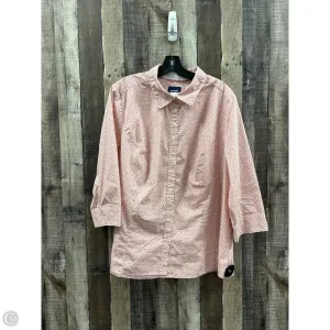 Top Long Sleeve By Basic Editions In Pink & White, Size: 2x