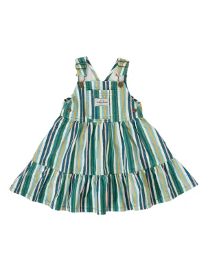 TULLY TIERED PINAFORE DRESS STRIPE EVERGREEN STRIPE | Goldie   Ace
