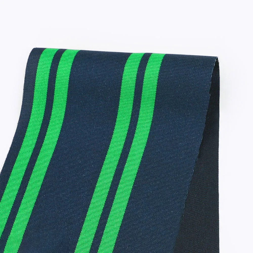 Twin Stripe Poly Twill - Ink / Emerald