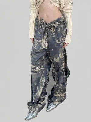 TWOTWIONSTYLE Camouflage Rose Pocket Wide Leg Pants