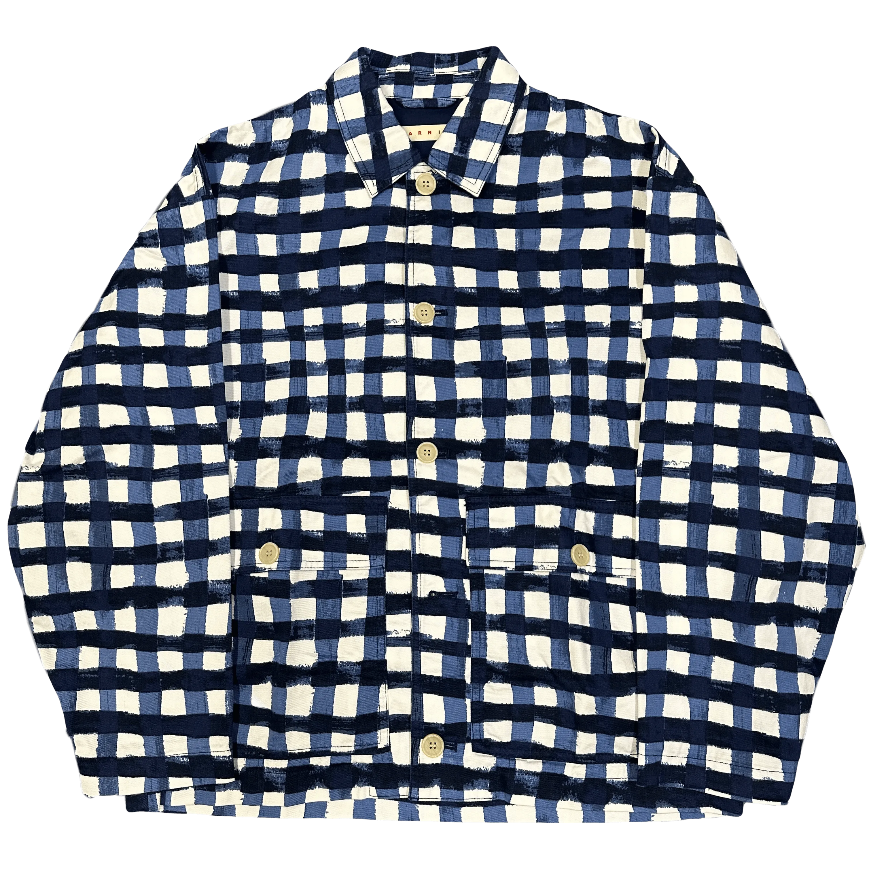 Uniqlo X Marni Collared Check Jacket In Blue & White ( L )
