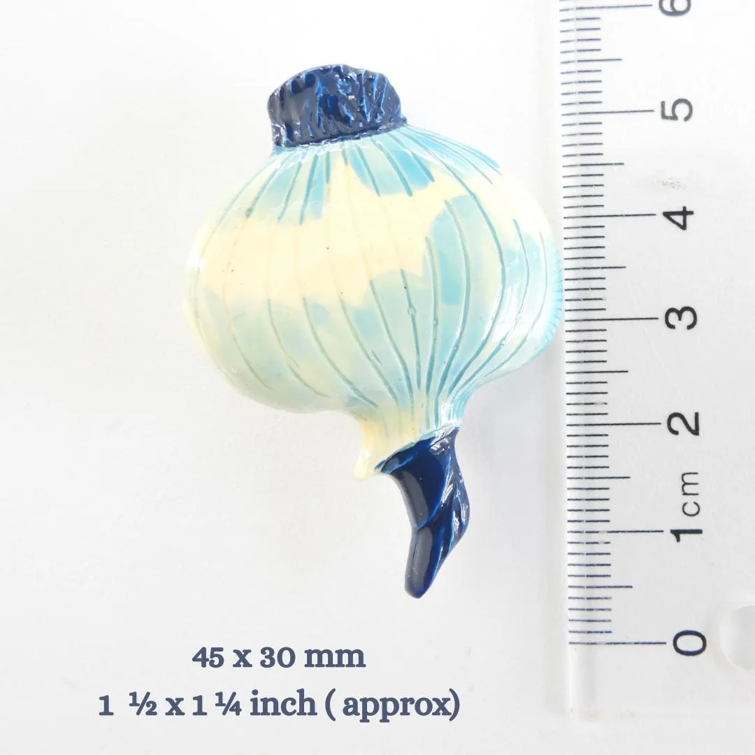 Vintage Onion-Shaped Hand-Painted Brooch – Light Blue