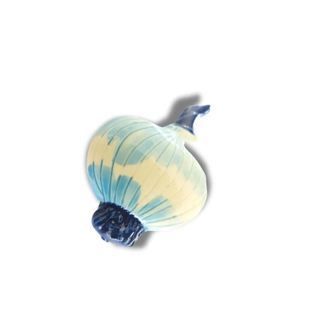 Vintage Onion-Shaped Hand-Painted Brooch – Light Blue