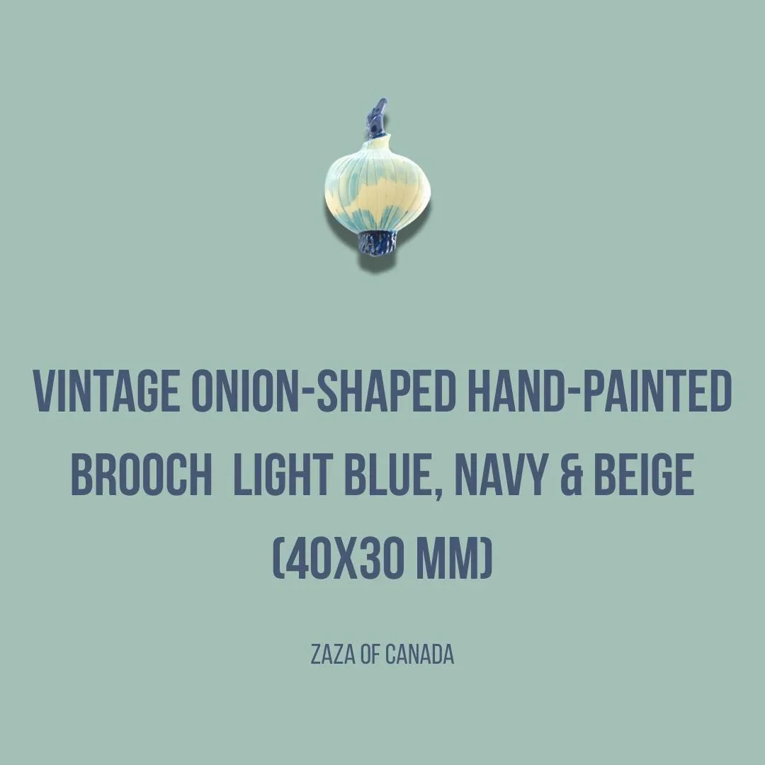 Vintage Onion-Shaped Hand-Painted Brooch – Light Blue