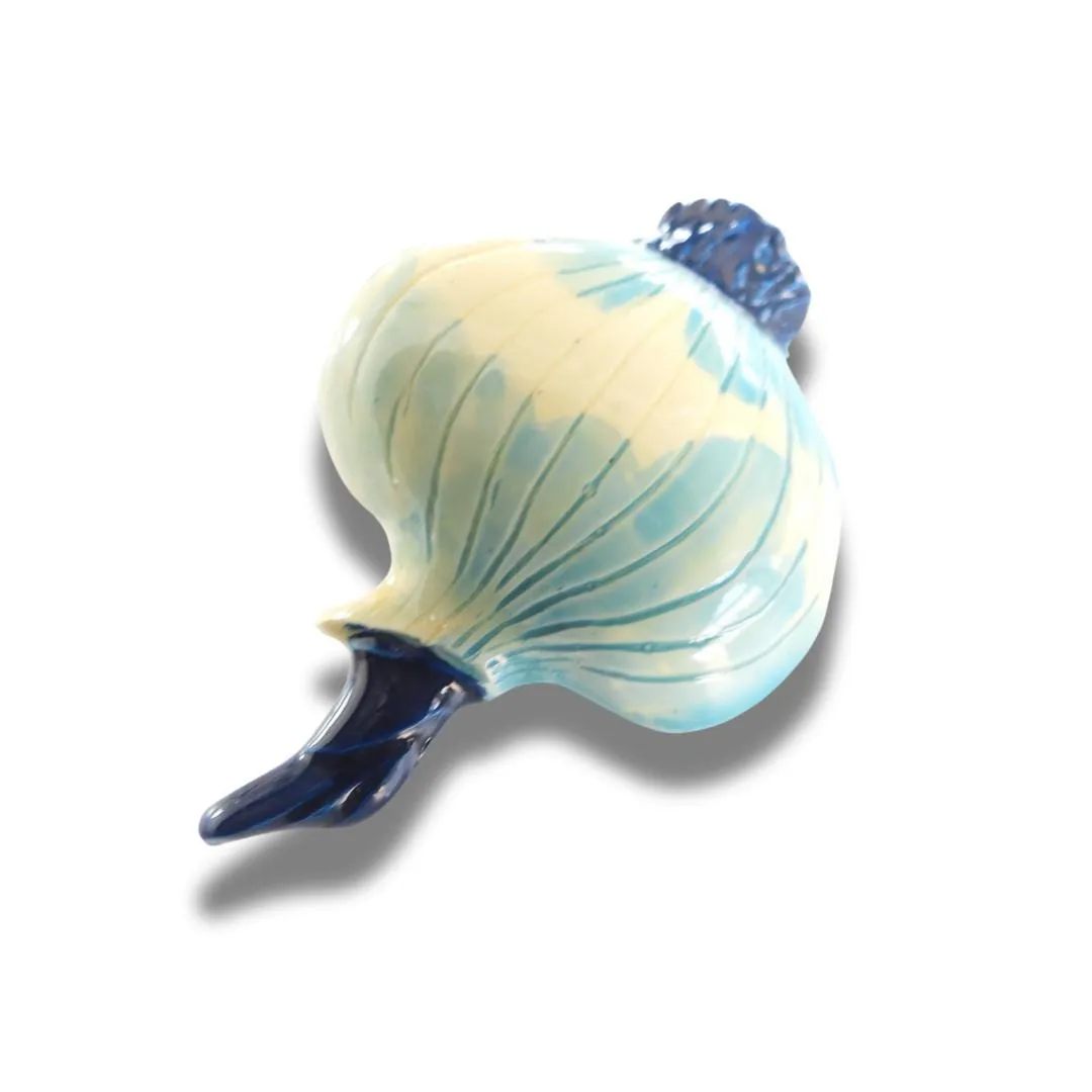 Vintage Onion-Shaped Hand-Painted Brooch – Light Blue