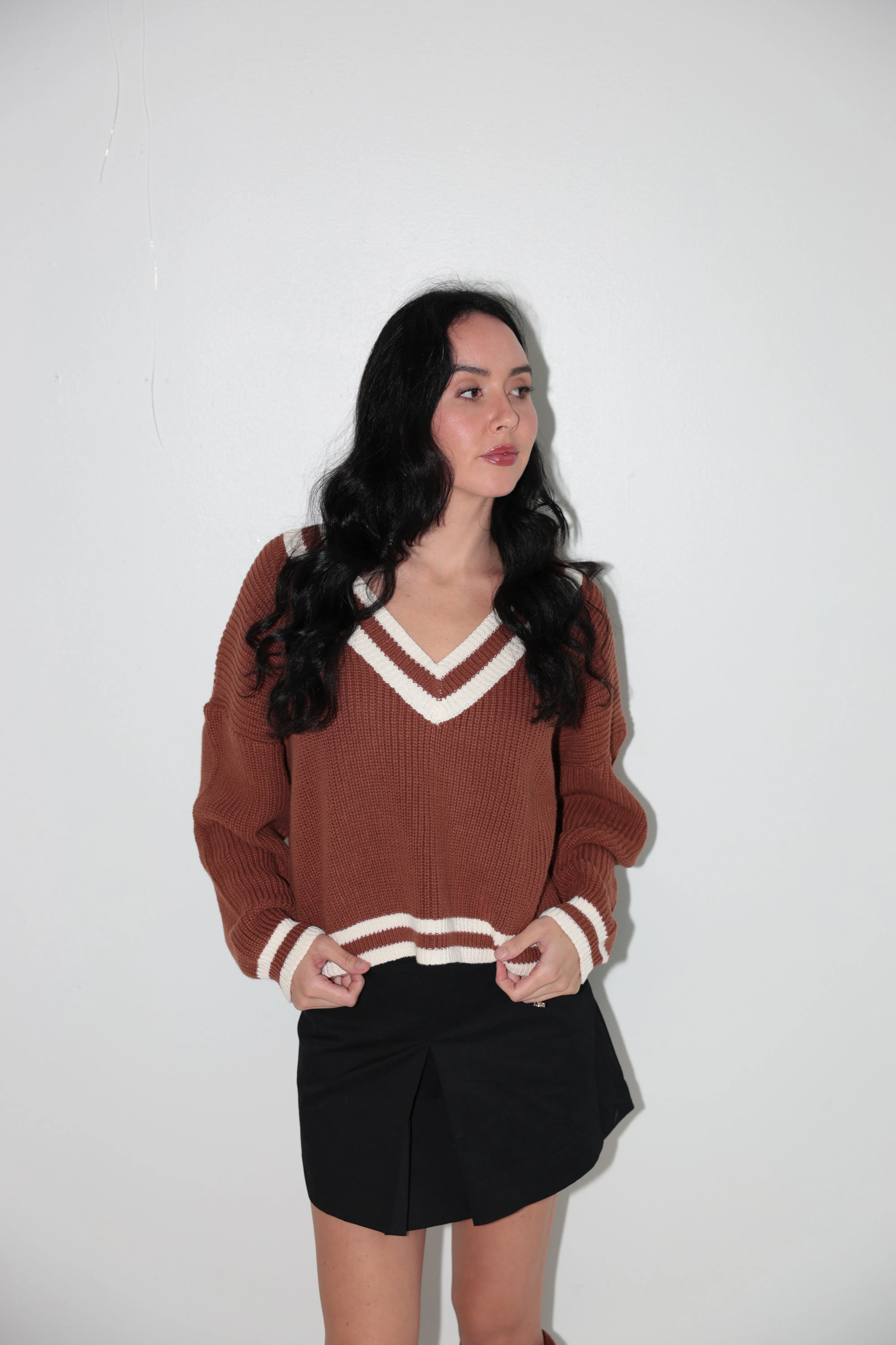 Vintage V-Neck Knit Sweater-Final Sale